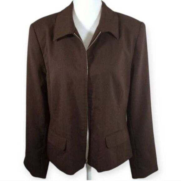 NY&CO BROWN ZIP FRONT BLAZER JACKET SZ.14 EUC. - Picture 3 of 5